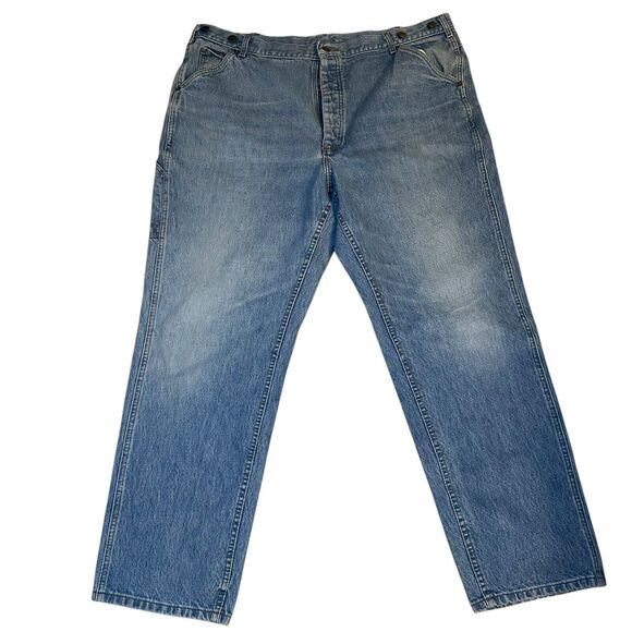 L.L. BEAN Carpenter Blue Jeans Pants Men's 44 x 32 Made in USA Suspender Rivets - Picture 1 of 5